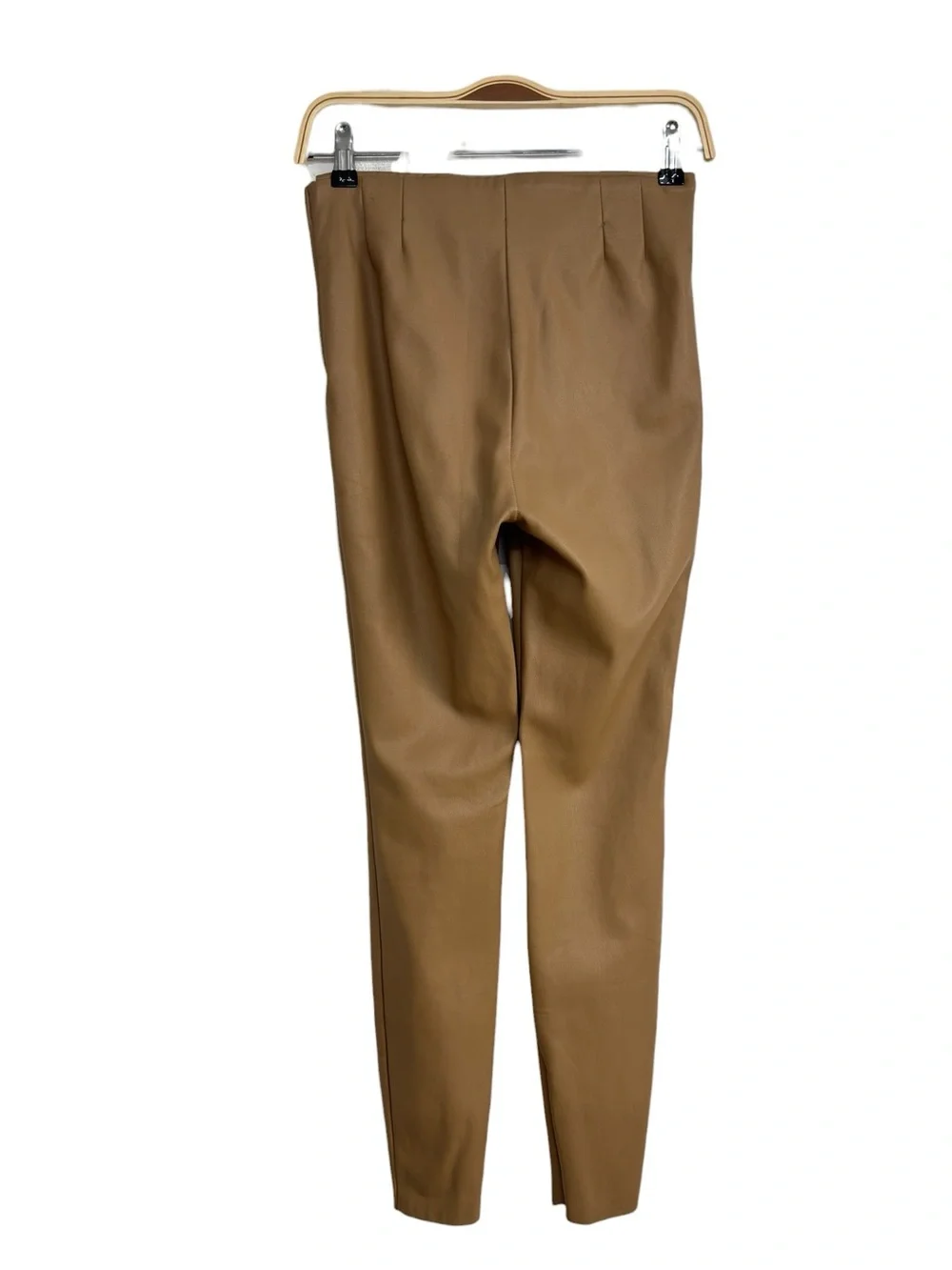 ZARA Camel Faux Leather Leggings Pants Mid Waist Slim Stretch Women Small Size S - Picture 3 of 9